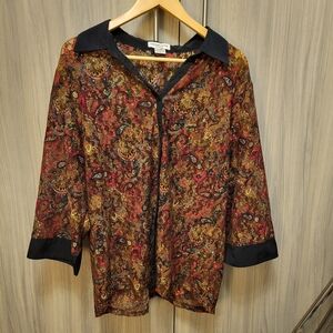 Sheer Multicolor Paisley Blouse with Black Accents